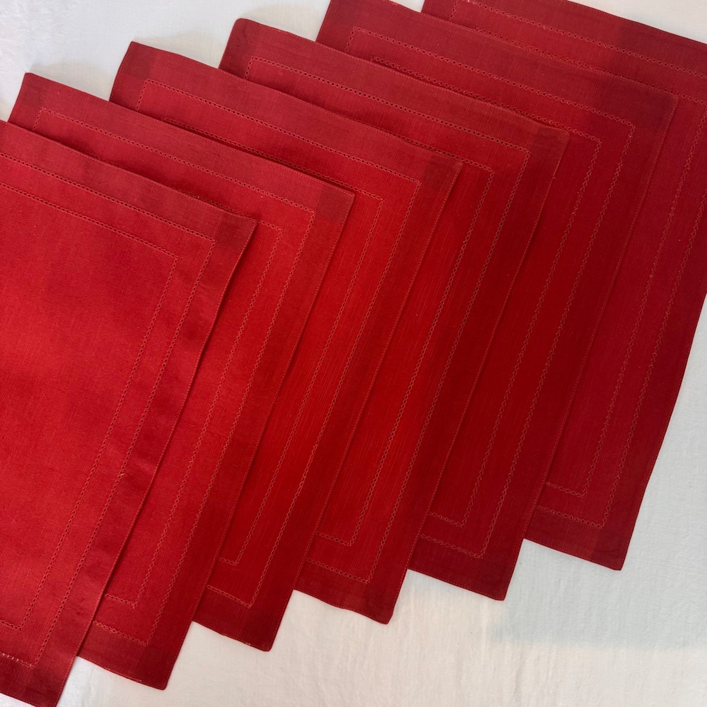 Pier 1 Imports Placemats Set of 6 Rust 100% Cotton Hemstitch Rectangular Fall